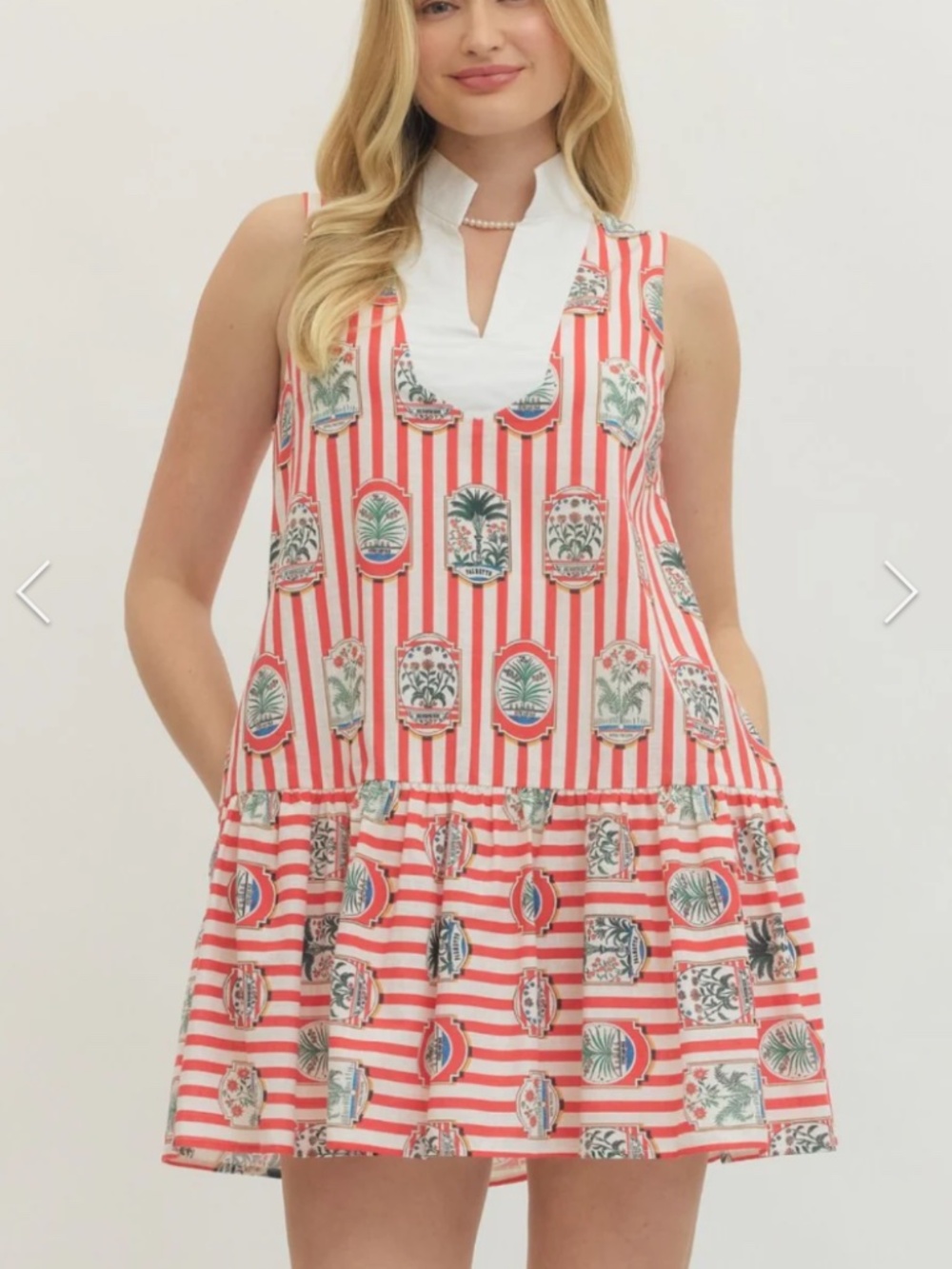 New nautical red and white stripe garden print collar dress
